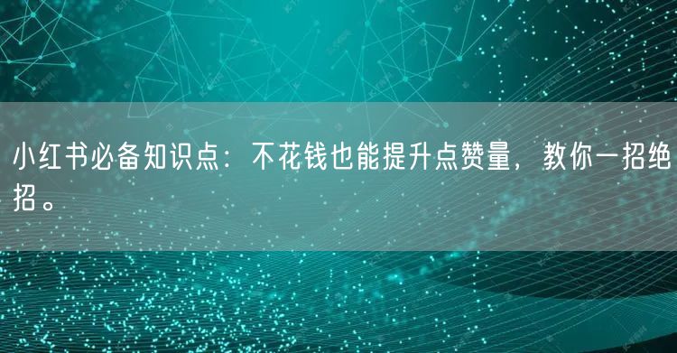 小红书必备知识点：不花钱也能提升点赞量，教你一招绝招。