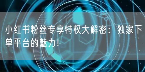 小红书粉丝专享特权大解密：独家下单平台的魅力！
