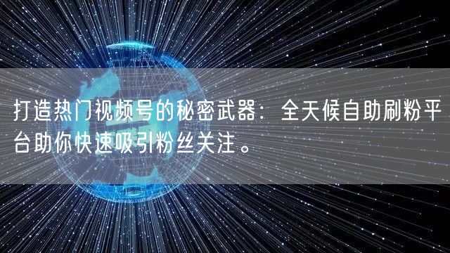 打造热门视频号的秘密武器:全天候自助刷粉平台助你快速吸引粉丝关注。