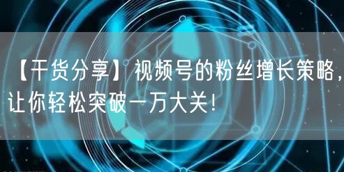 【干货分享】视频号的粉丝增长策略，让你轻松突破一万大关！