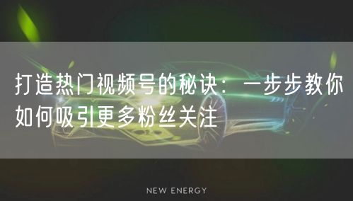 打造热门视频号的秘诀：一步步教你如何吸引更多粉丝关注