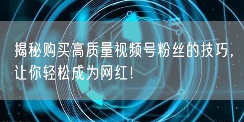 揭秘购买高质量视频号粉丝的技巧，让你轻松成为网红！
