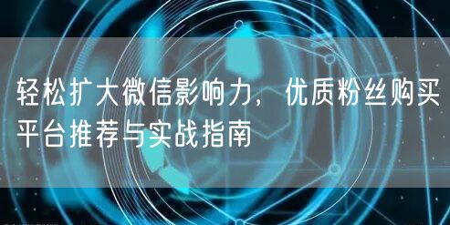 轻松扩大微信影响力，优质粉丝购买平台推荐与实战指南