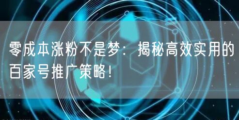 零成本涨粉不是梦:揭秘高效实用的百家号推广策略!