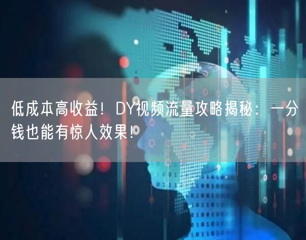 低成本高收益！DY视频流量攻略揭秘：一分钱也能有惊人效果！